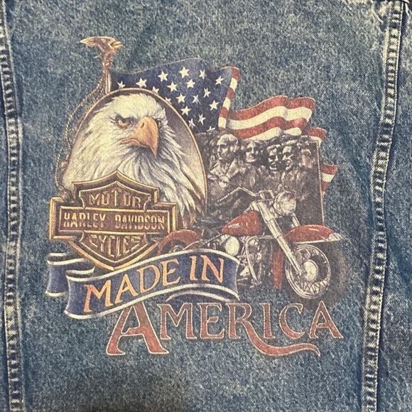 VNTG HARLEY DAVIDSON TRUCKER JACKET W/PATCHES & PINS MADE IN THE USA Acid washed - Picture 10 of 16